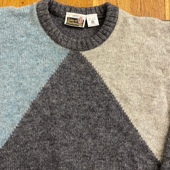 DUKE OF MARLBOROUGH Men's Large Sweater Argyle New Wool Crew Neck England VTG - Picture 3 of 12